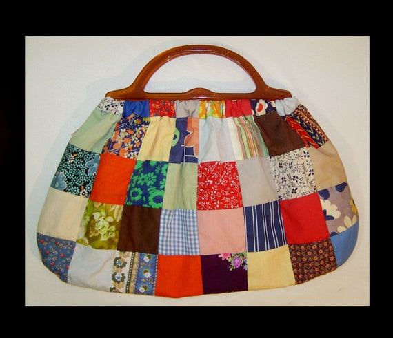 1970s patchwork purse - large colourful cotton to… - image 5