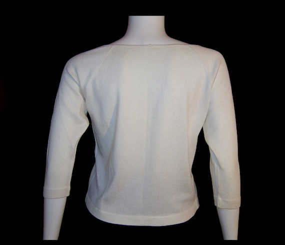 Medium ~ white lurex knit bombshell sweater ~ 195… - image 3