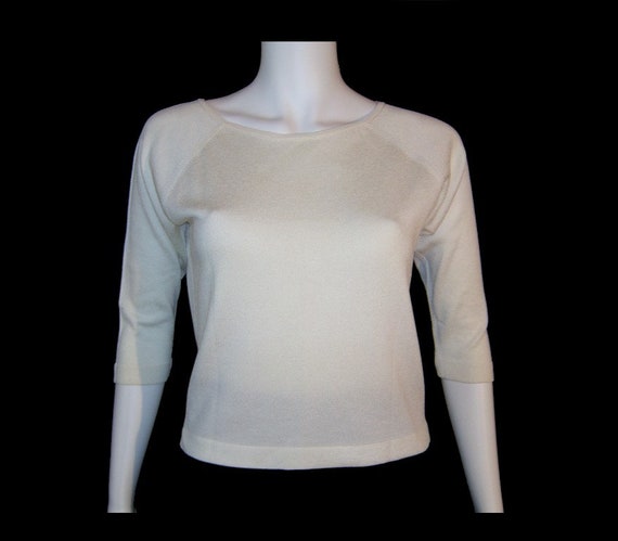 Medium ~ white lurex knit bombshell sweater ~ 195… - image 2