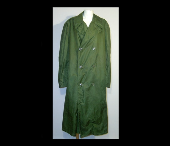 50s 60s dark green rubber coated mac Coral Rubber Coated Raincoat | Raincoat