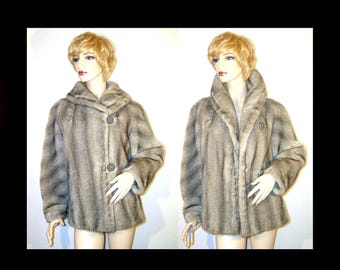 Medium Large - 50s Silver Grey Faux Mink Fur Coat - Candalon