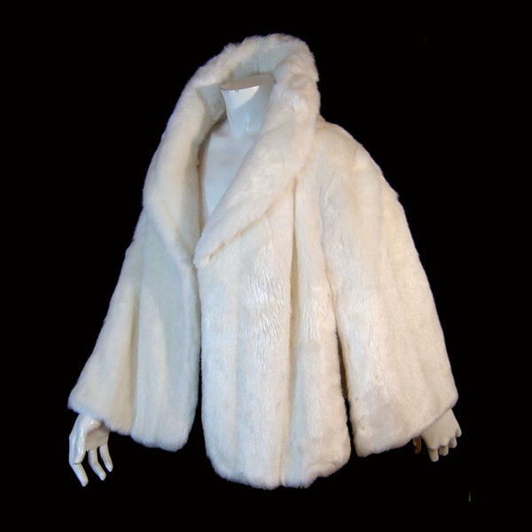 Snow white faux mink fur stole - 1970s wrap cape - vintage evening jacket