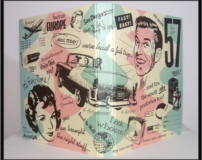 Koloman Handler 1957 3ring Binder Book Pink Turquoise Black White Man