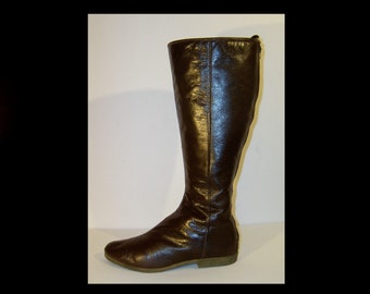 7.5 - mod boots - zipper back dark brown leather flats - made in Italy