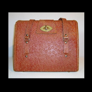 Bolso grande de piel de avestruz de los años 1940 y 1950, cartera con doble asa, piel exótica