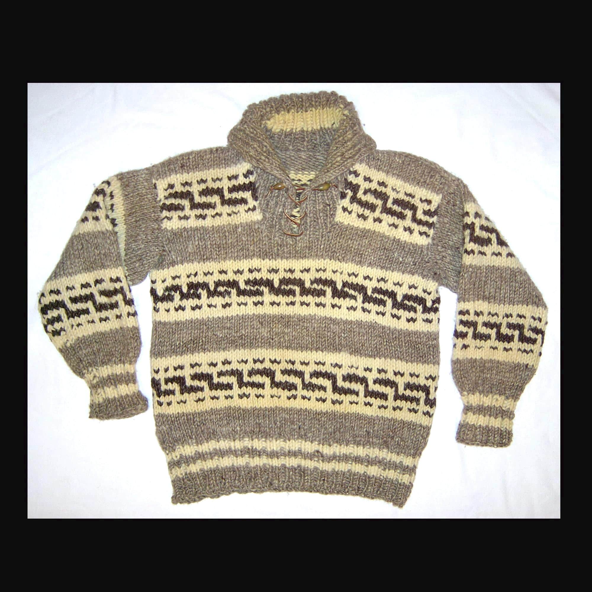 L/XL - Genuine Cowichan Sweater, Hand Knit in the Round Wool