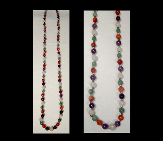 Gemstone necklace - graduated colourful jade, car… - image 5
