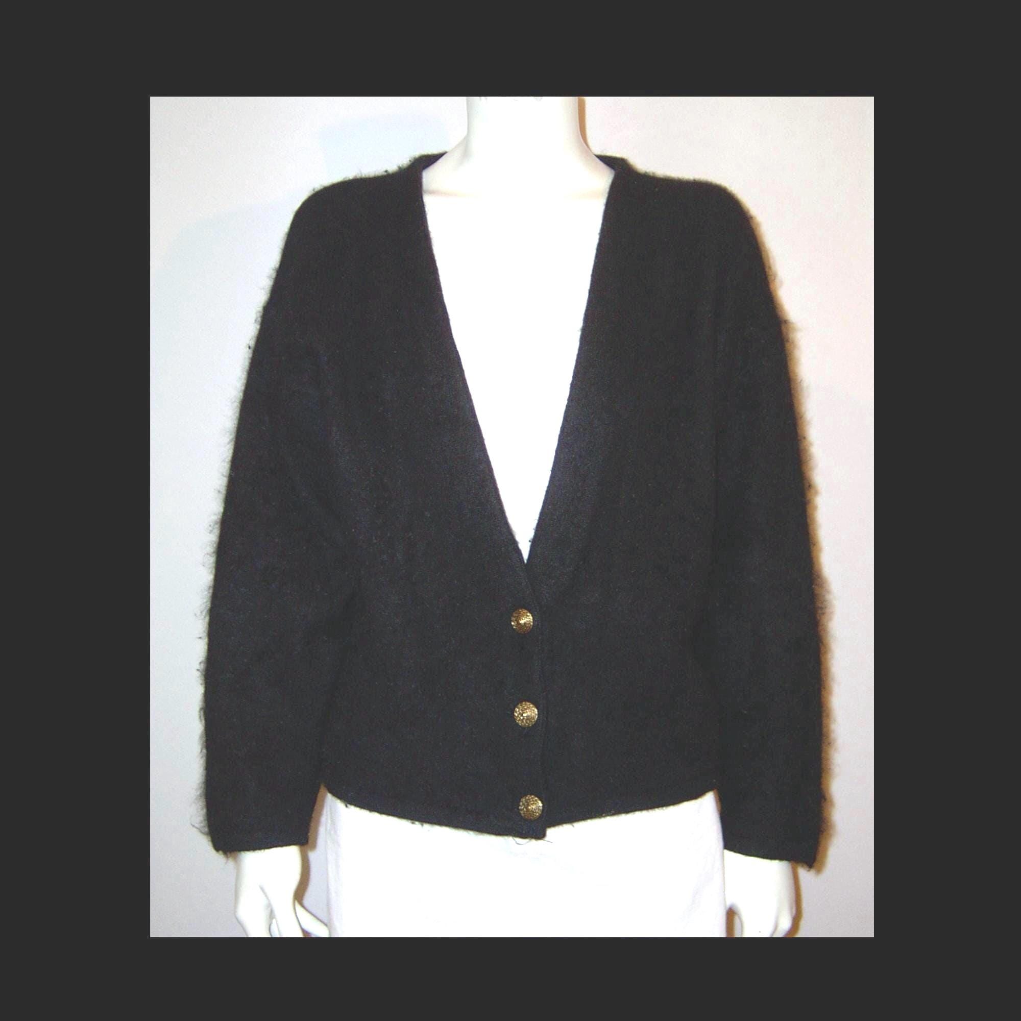 M/L - 70% Angora Sweater, Jet Black Fluffy Fuzzy Cardigan - Etsy
