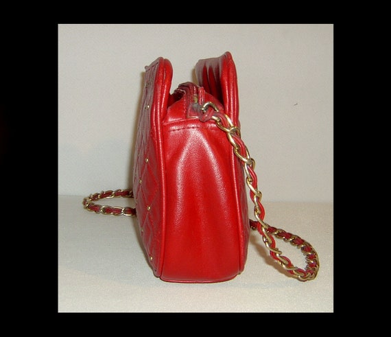 Lipstick red quilted leather purse with tassel - … - image 5