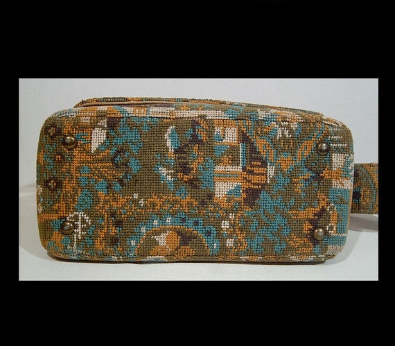 1960s tapestry handbag ~ abstract ~ scenic with h… - image 5