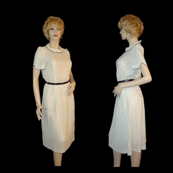 Small Medium - drop waist dress - pleated skirt - Connie Command - cotton linen - nautical sailor - back button