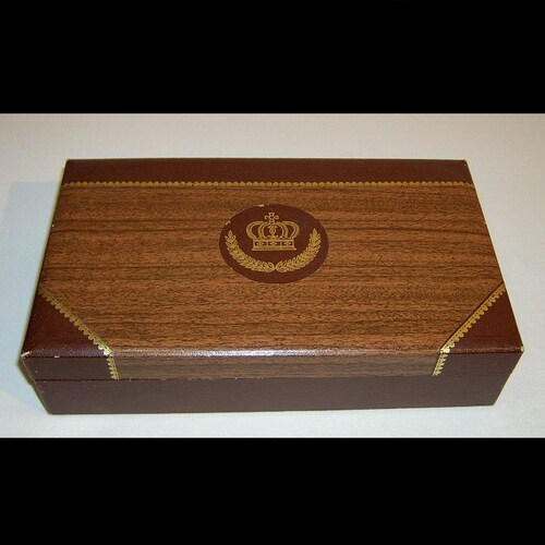 Mid century buy wood look jewelry box with gold crown