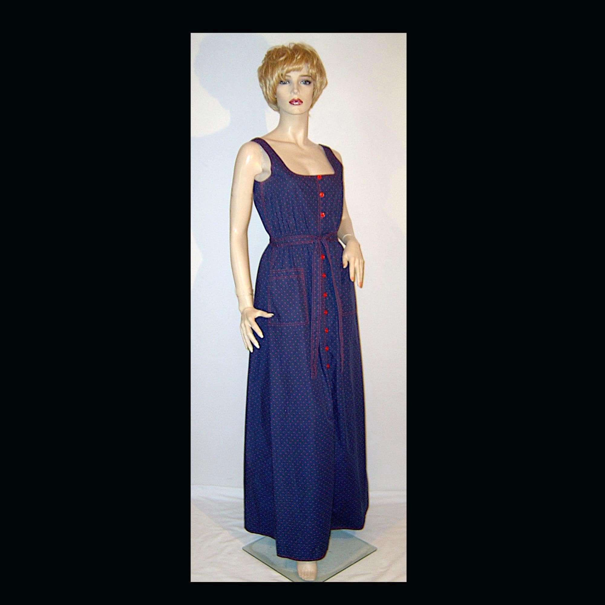 S ~ maxi dress w polka dots & pockets, belted cotton shirtwaist, flowy button up, as New