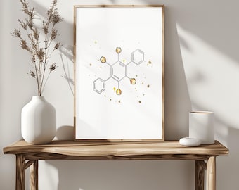 Lámina artística moderna de moléculas para pared. Póster minimalista de moléculas. Obra de arte científica para el hogar, laboratorio o universidad. Impresión digital.