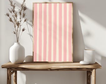 Roze gestreepte muurkunstposter, abstracte kustprint, moderne minimalistische gestreepte kunst, woondecoratie, digitale download