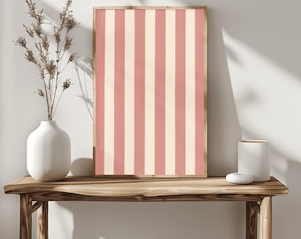 Dusty Rose gestreepte muurkunstposter, kust abstracte print, moderne minimalistische gestreepte kunst, decor van het huis, Scandinavisch decor, digitale download