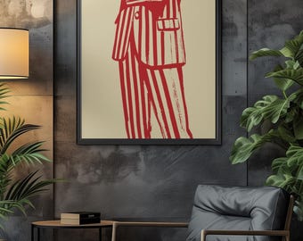 Büro Wand Kunst Poster, Rot Gestreiften Anzug Druck, Moderne Fashion Illustration Poster, Statement Home Office Dekor