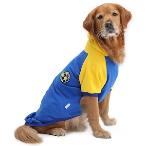 Large Breed Dog Sweatshirt: Yellow & Blue Fleece Hoodie(24-88lbs)