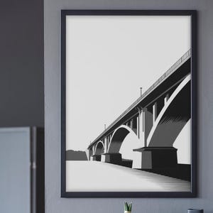 Black and White Architectural | Digital Download | Minimalist Bridge Art Print | Illustration | Printable Poster | Wall Art | Home | Office