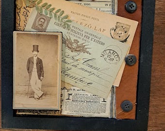 Antique Postcard Assemblage Art: "The Man From Milan" Collage