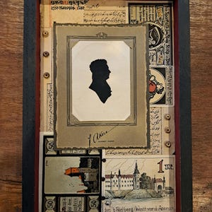 Collage, assemblage, mixed media, art, antiques in art, found objects art.
