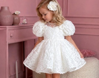 Vestido de niña de flores de encaje estilo boho, vestido de novia rústico estilo boho, vestido de baile de tul blanco