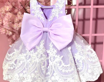 Purple Lace Flower Girl Dress: Boho Tulle Princess Wedding Toddler Gown