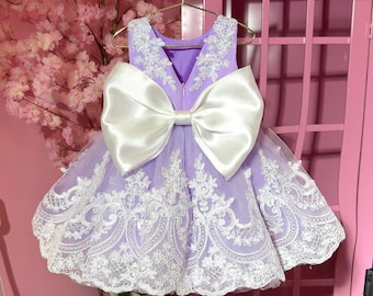 Abito da damigella d'onore in tulle di pizzo color lavanda - Abito da compleanno per bambine