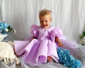 Lavender Puffy Tulle Dress: Flower Girl, Birthday, Prom