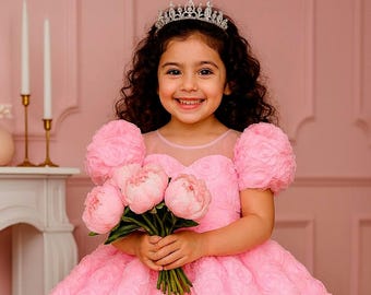 Adorable Puffy Princess Gown for Toddler Birthday - Featuring 3D Roses