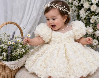 Suknia do chrztu z koronki 3D z kwiatowym wzorem: kość słoniowa, suknia balowa