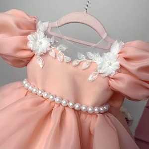 Peach Tutu Flower Girl Dress: Big Bow Princess Party Outfit