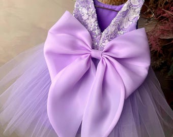 Abito da damigella in tulle viola gonfio, abito da festa da principessa, vestito per il primo compleanno