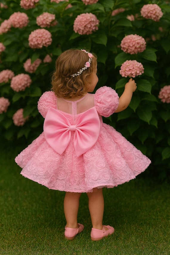 big bow pink dress Sweet Pink Big Bow Bodice Princess Lolita Tiered Ruffles Puffy Dress Oversized Bow Design Back