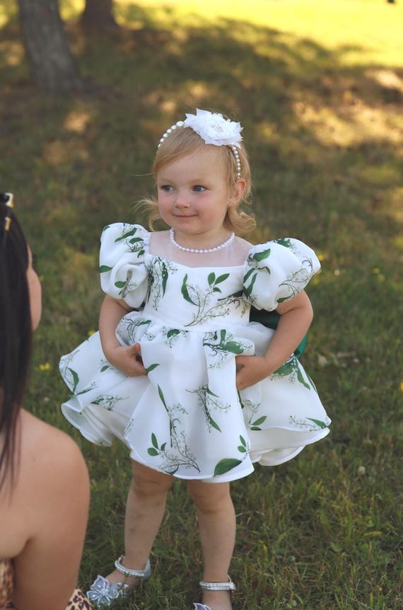 Lily of the Valley Silk Organza Dress: Emerald Bow, Puffy Sleeves - Etsy Israel Lily of the Valley Silk Organza Dress: Emerald Bow, Puffy Sleeves - Etsy Israel