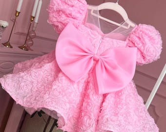 Luxury 3D Rose Princess Dress: Puffy Sleeves, Birthday Party