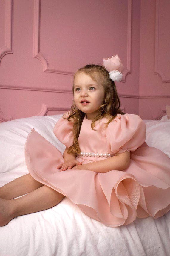 Peach Tutu Flower Girl Dress: Puffy Princess Birthday Gown
