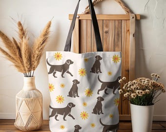 Labrador Floral Tote Bag, Shoulder Bag for Books Shopping and Beach, Labrador Dog Lover Gift, Labrador Reusable Tote Bag, Tote Bag Pattern