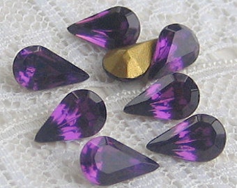 8x4 Pear Teardrop Swarovski Purple Amethyst Glass Rhinestone Qty 8