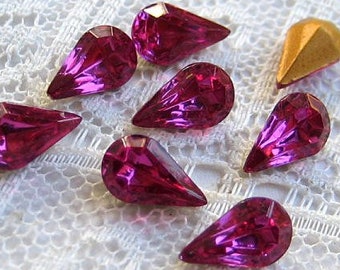 8x4 mm Swarovski Fuchsia Pink Glass Vintage Rhinestone Pear Teardrop Qty 8