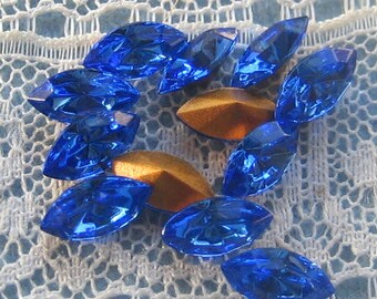 8x4 mm Swarovski Sapphire Blue Glass Navette Rhinestones Qty 10