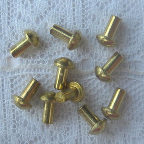 Solid Brass Rivets 3/32 hole x 3/16 length Quantity 24 Rounded Head