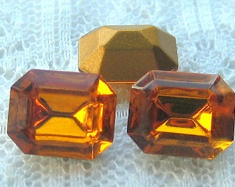 10x8 Topaz Yellow Swarovski Vintage Glass Octagon Rhinestone Qty 4