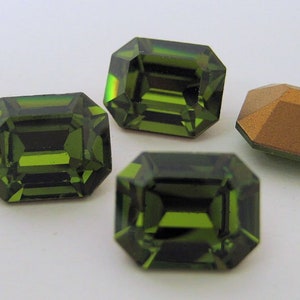 10x8 Swarovski Machine Cut Olivine Octagon Vintage Rhinestones Quantity 4