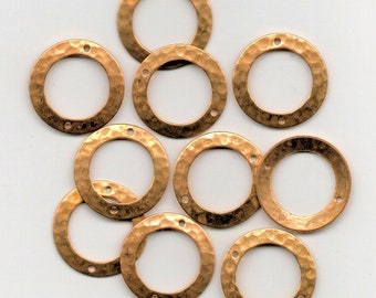 10 Solid Brass Hammered Rings with top and bottom hole Made in the USA