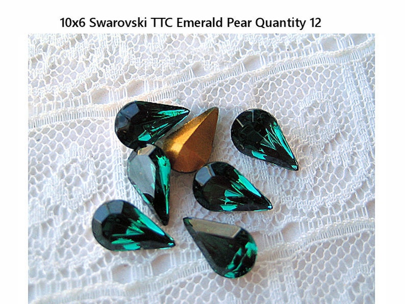 10x6 Swarovski Glass Emerald Green Pear Rhinestone Quantity 12 TTC image 1