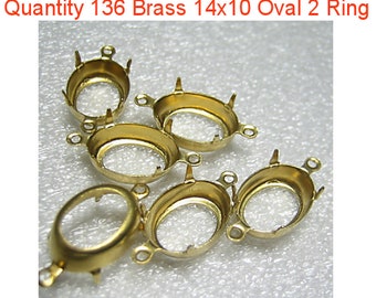 Quantity 136 14x10 Brass Oval Metal Prong Settings 2 Ring