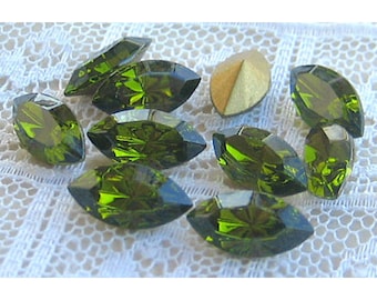 10x5 Swarovski Glass Rhinestone Olivine Green Marquise Navette Qty 10