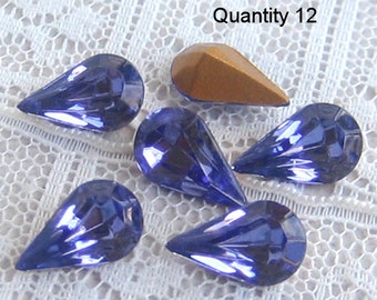 10x6 Pear Rhinestone Purple Glass Tanzanite Colored Qty 12 TTC