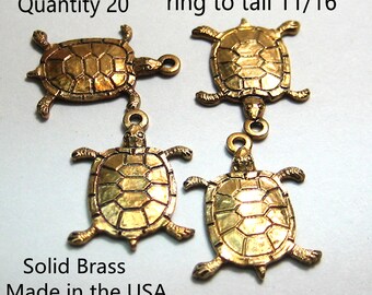 20 Solid Brass Turtle Charms Findings